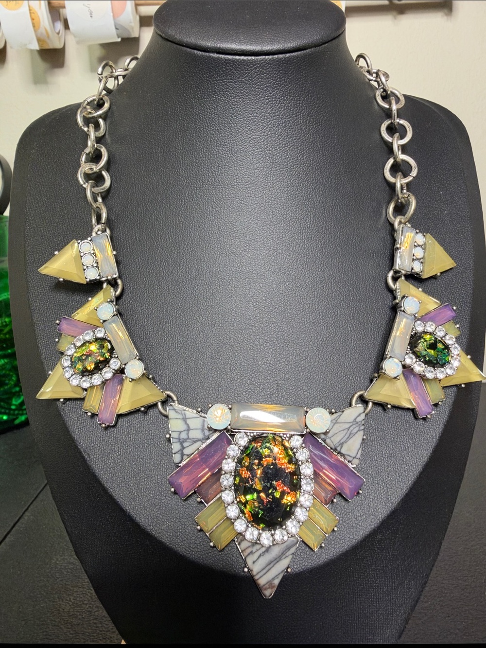 PL Statement Multicolor Crystal & Resin Bib Necklace - Yellow Purple Accents
